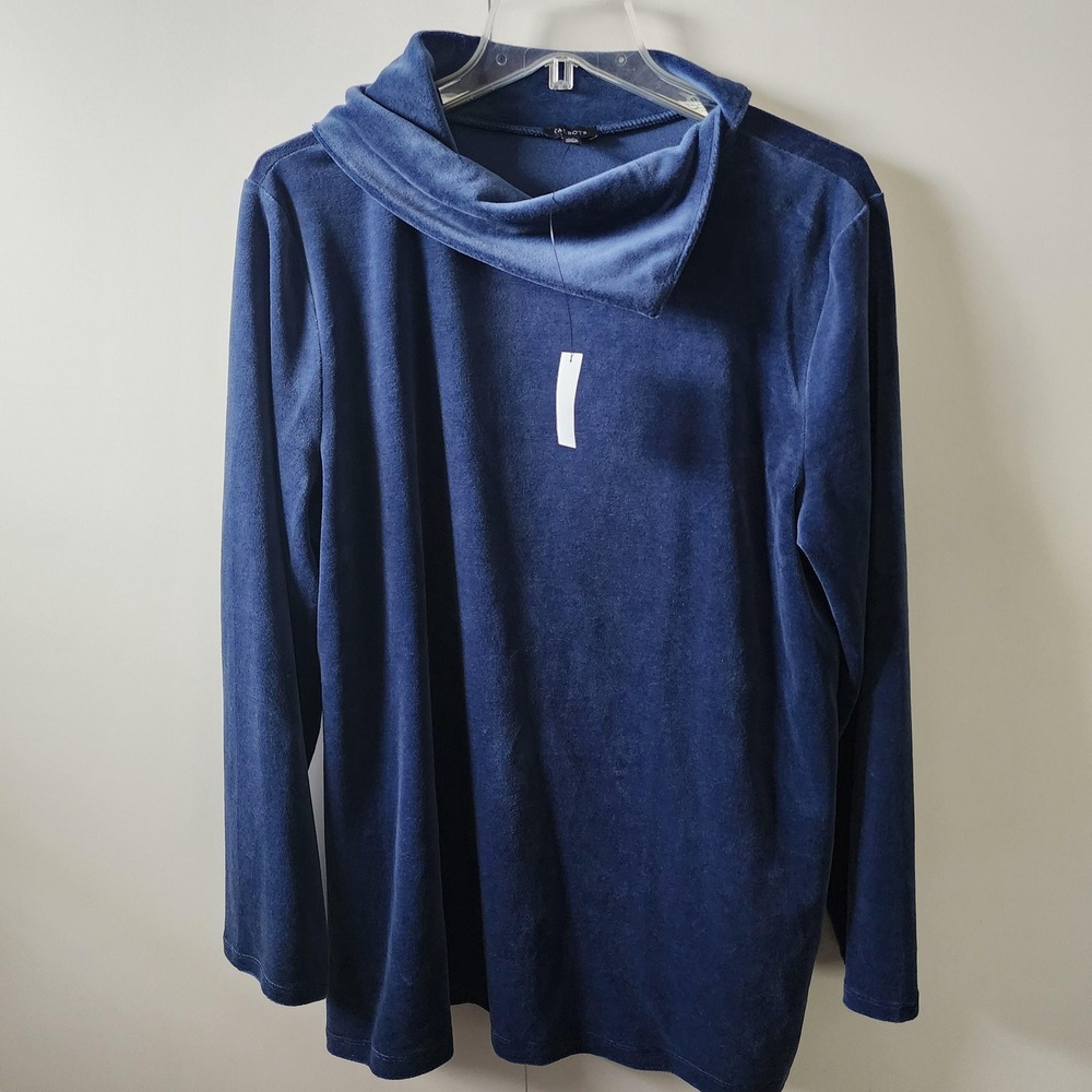 Talbots XL Dark Blue Luxe Velour Cowlneck Button Detail Pullover Sweater NWT